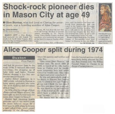 Buxton, Glen / Shock-Rock Pioneer Dies in Mason City at Age 49 / 1997