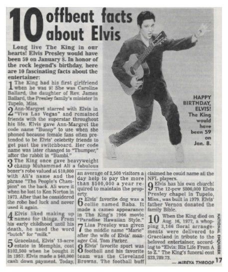Presley, Elvis / 10 Offbeat Facts About Elvis / 1994