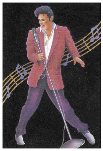 Presley, Elvis / Artwork of Elvis in Red Plaid Jacket Singing