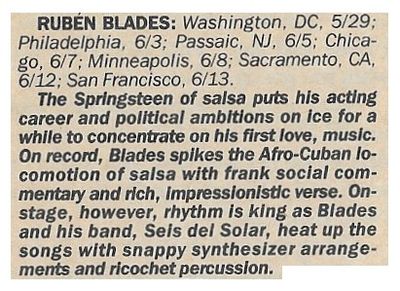 Blades, Ruben / Tour Dates + Story / 1987