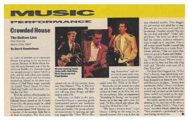 Crowded House / The Bottom Line / 1987