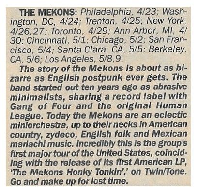 Mekons, The / Tour Dates + Story / 1987