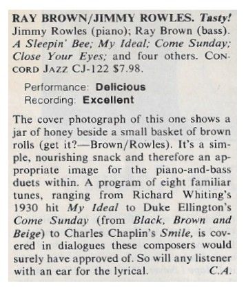 Brown, Ray / Tasty! / with Jimmy Rowles / 1980