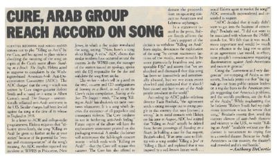 Cure, The / Cure, Arab Group Reach Accord On Song / 1987