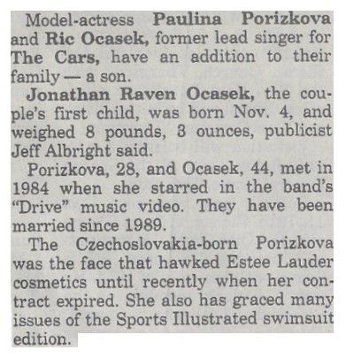 Porizkova, Paulina / Addition to Their Family-A Son / 1993