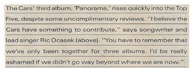 Cars, The / Panorama Rises Quickly Into the Top Five / 1980