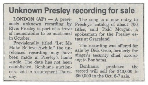 Presley, Elvis / Unknown Presley Recording for Sale / 1995