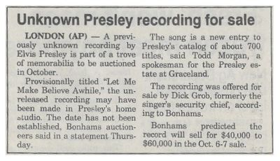Presley, Elvis / Unknown Presley Recording for Sale / 1995