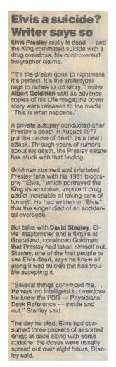 Presley, Elvis / Elvis a Suicide? Writer Says So