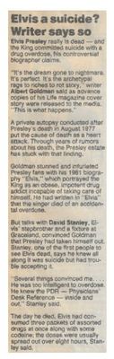 Presley, Elvis / Elvis a Suicide? Writer Says So
