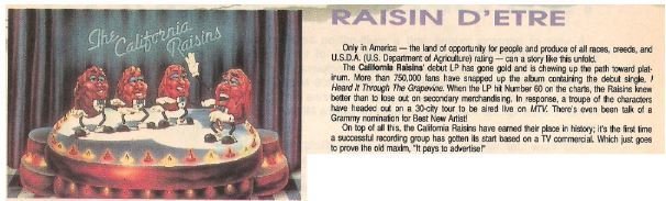 California Raisins, The / Raisin D&#39;Etre | Magazine Article + Picture (1988)