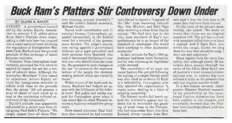 Platters, The / Buck Ram&#39;s Platters Stir Controversy Down Under / 1986