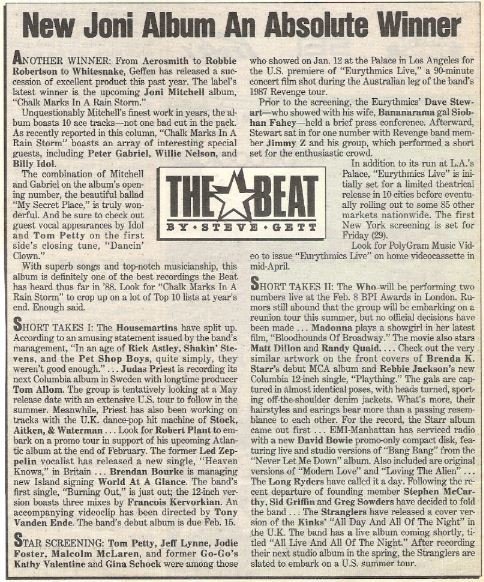 Mitchell, Joni / New Joni Album An Absolute Winner | Magazine Article (1987)