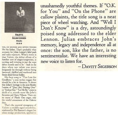 Lennon, Julian / Valotte | Album Review (1985)