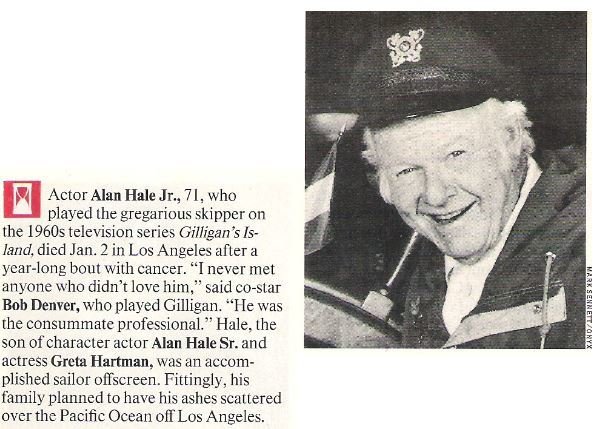 Hale, Alan (Jr.) / Obituary: Died January 2, 1990 | Magazine Article + Photo (1990)