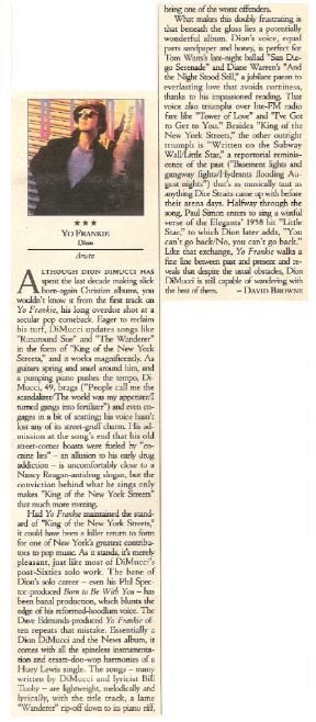 Dion / Yo Frankie | Magazine Review (1989)