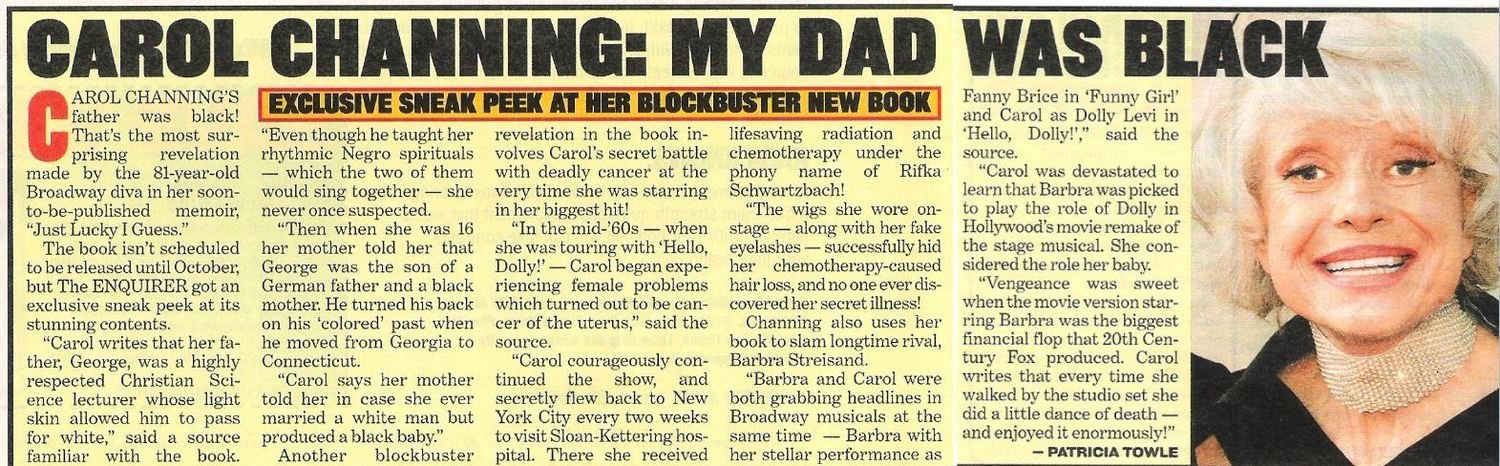 Channing, Carol / My Dad Was Black | Magazine Article + Photo (2002)