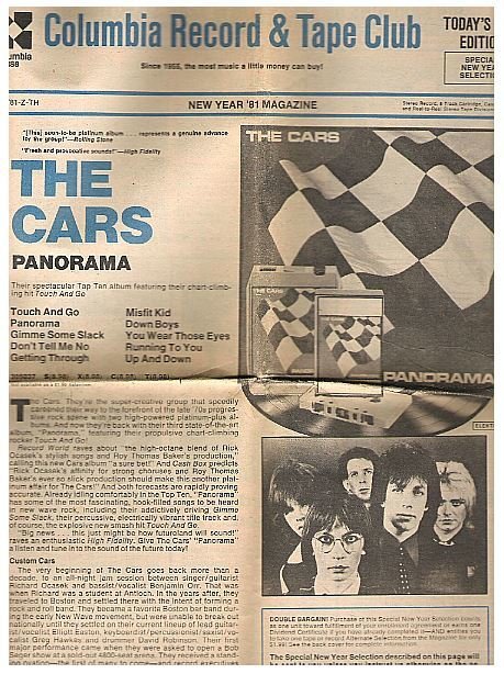 Columbia Record + Tape Club / The Cars - Panorama | Catalog | New Year 1981