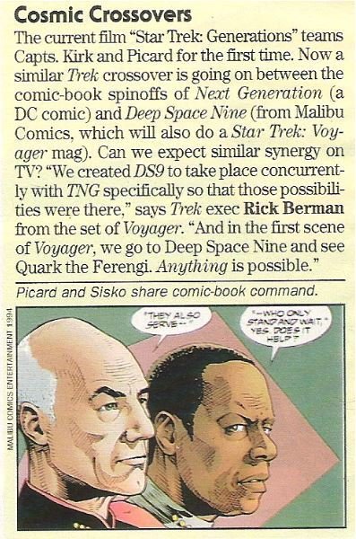 Star Trek / Cosmic Crossovers / Picard + Sisko | Magazine Article with Cartoon (1994)