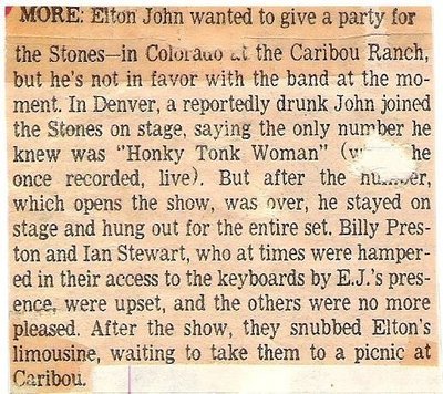 John, Elton / Wanted to Give a Party for the Stones | Newspaper Article (1975)