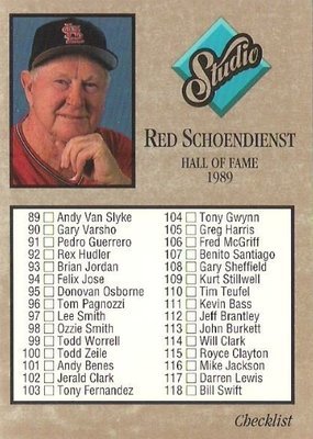 Schoendienst, Red / St. Louis Cardinals / Studio No. 262 | Baseball Trading Card (1992) / Hall of Famer / Checklist