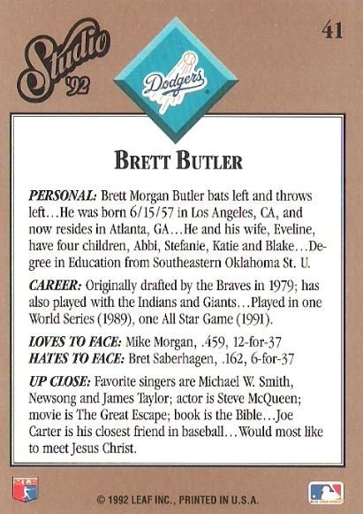 Butler, Brett / Los Angeles Dodgers / Studio No. 41 | Baseball Trading Card  (1992)