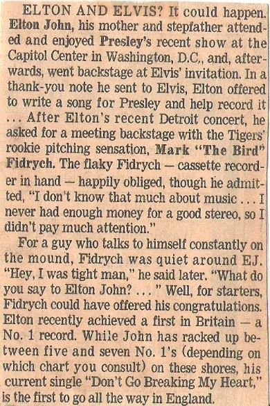 John, Elton / Elton and Elvis? | Newspaper Article (1976)