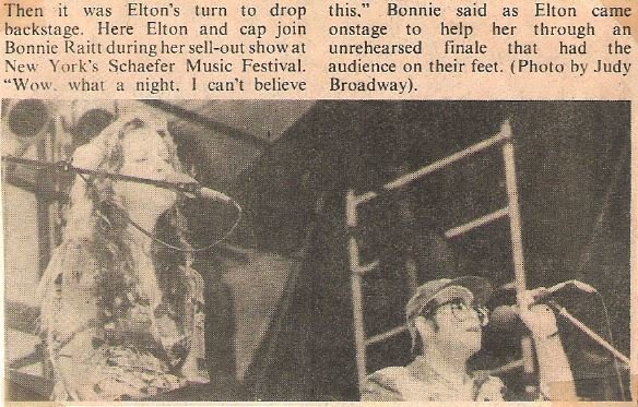 John, Elton / With Bonnie Raitt at Schaefer Music Festival | Magazine Photo with Caption (1976)