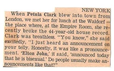 Clark, Petula / Elton John&#39;s Announcement | Newspaper Article (1976)