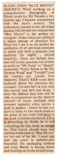 John, Elton / Blue Moves Album Review #1 | Magazine Article (1976)