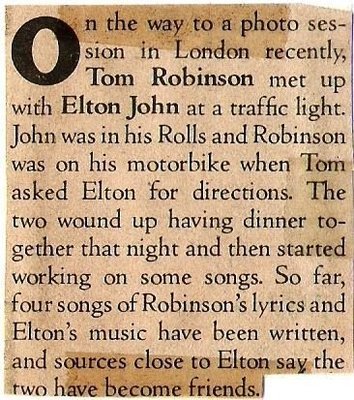 John, Elton (+ Tom Robinson) / On the Way to a Photo Session | Magazine Article (1979)