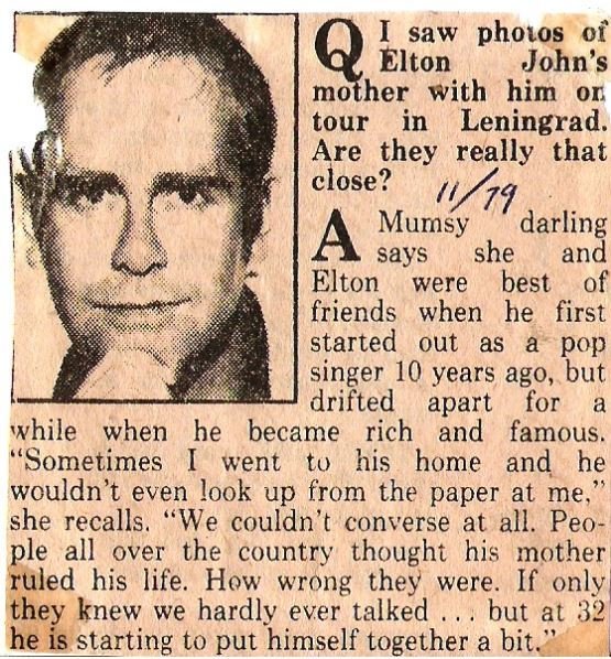 John, Elton / Mumsy Darling | Magazine Article with Photo (1979)