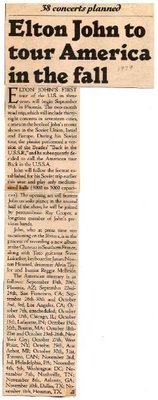John, Elton / Elton John to Tour America in the Fall | Magazine Article (1979)