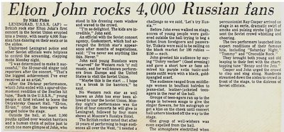 John, Elton / Elton John Rocks 4,000 Russian Fans | Newspaper Article (1979) / Reprint