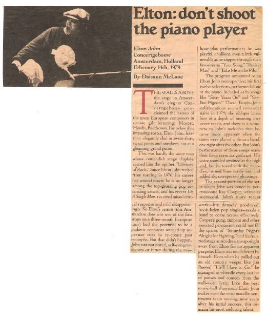 John, Elton / Elton: Don&#39;t Shoot the Piano Player | Concert Review (1979)
