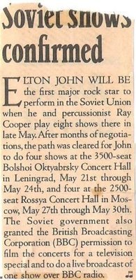 John, Elton / Soviet Shows Confirmed | Magazine Article (1979)