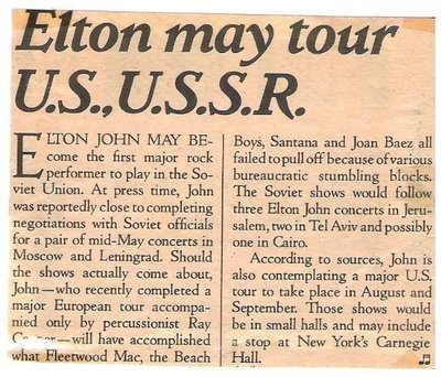 John, Elton / Elton May Tour U.S., U.S.S.R. | Magazine Article (1979)