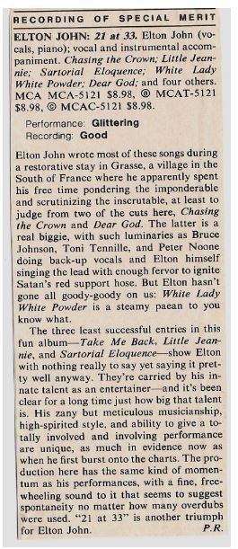 John, Elton / 21 at 33 Album Review #2 | Magazine Article (1980)