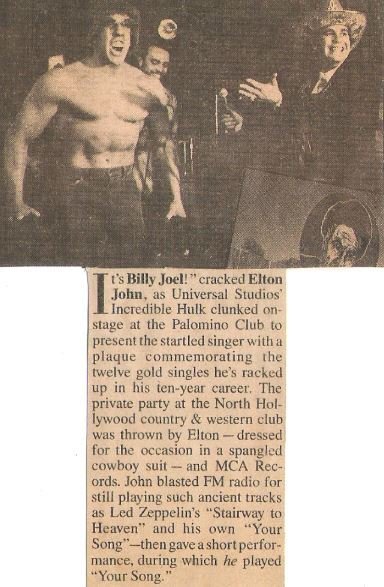 John, Elton / MCA Records Party, Palomino Club | Magazine Article (1980)