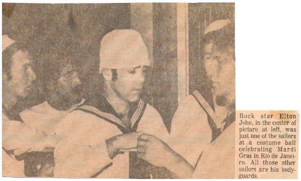 John, Elton / Dressed As Sailor in Rio de Janeiro | Newspaper Photo with Caption (1978)