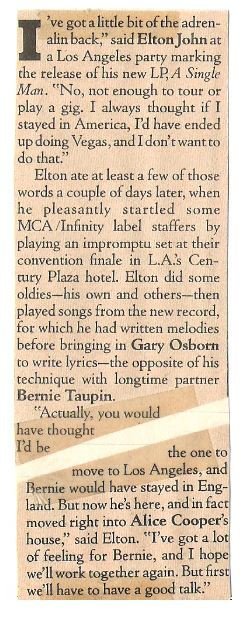 John, Elton / I&#39;ve Got a Little Bit of the Adrenalin Back | Magazine Article (1978)