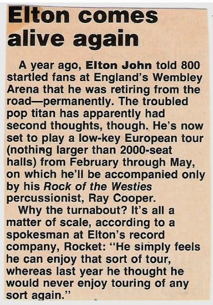 John, Elton / Elton Comes Alive Again / Magazine Article (1978)