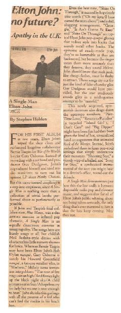 John, Elton / A Single Man - Album Review #1 / Magazine Article (1978)
