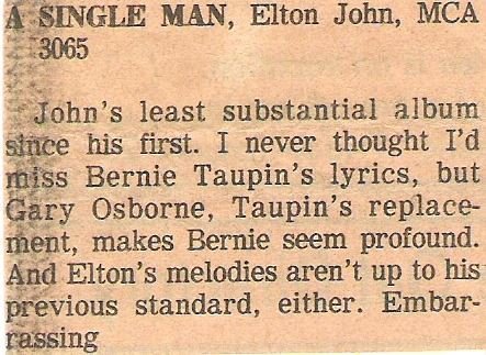 John, Elton / A Single Man - Album Review #4 / Magazine Article (1978)