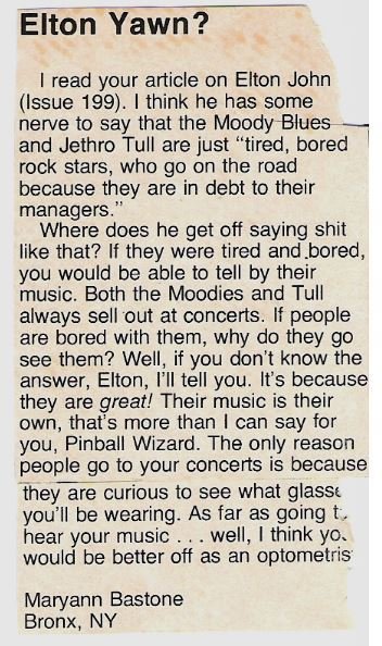 John, Elton / Elton Yawn? / Magazine Article (1978)