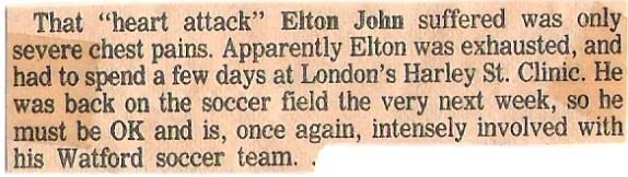 John, Elton / Heart Attack - Chest Pains | Newspaper Article (1978)