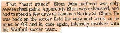 John, Elton / Heart Attack - Chest Pains | Newspaper Article (1978)