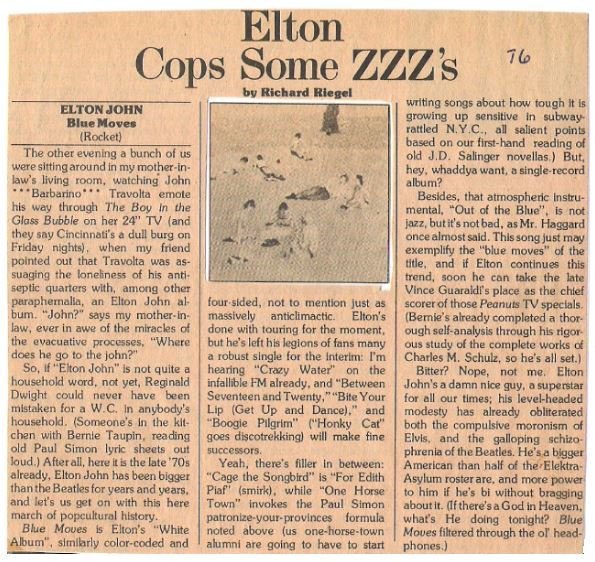 John, Elton / Blue Moves Album Review #4 | Magazine Article (1976)