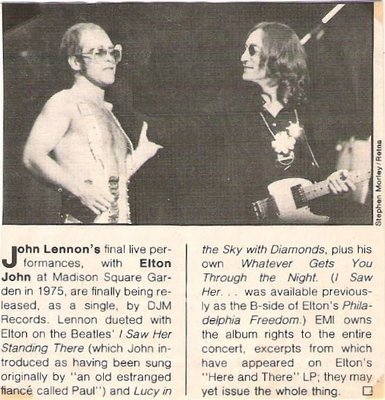 John, Elton / John Lennon&#39;s Final Live Performances | Magazine Article with Photo (1981)