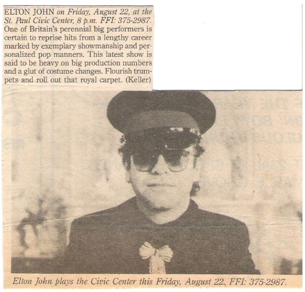 John, Elton / Elton John Plays the Civic Center This Friday | Newspaper Article with Photo (1986)